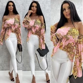 Madonna Yaka Pembe Gold Desenli Bluz - 1