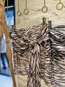 Camel Sİyah Zebra Desen Önü Bağlama Detaylı Mini Etek - 1