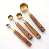 Valkyrie 4 Adet Paslanmaz Çelik Ahşap Saplı Ölçü Kaşığı Seti Ölçü Kabı 15ml 5ml 2.5ml 1.25ml - 1