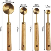 Valkyrie 4 Adet Paslanmaz Çelik Ahşap Saplı Ölçü Kaşığı Seti Ölçü Kabı 15ml 5ml 2.5ml 1.25ml - 5