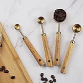 Valkyrie 4 Adet Paslanmaz Çelik Ahşap Saplı Ölçü Kaşığı Seti Ölçü Kabı 15ml 5ml 2.5ml 1.25ml - 3