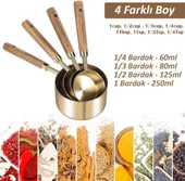 Valkyrie 4 Adet Büyük Boy Paslanmaz Çelik Ahşap Saplı Ölçü Kaşığı Seti Ölçü Kabı 60ml 80ml 125ml 250ml - 5