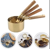 Valkyrie 4 Adet Büyük Boy Paslanmaz Çelik Ahşap Saplı Ölçü Kaşığı Seti Ölçü Kabı 60ml 80ml 125ml 250ml - 10