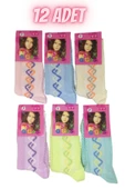 12 Adet Kız Pamuklu Kabartma Zigzag Desenli Koton  Çorap Gigas - 1