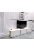 DECOMECH Dolce Tv Sehpası Kapaklı Tv-unitesi 180 Cm Beyaz-gold thumbnail 2