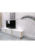 DECOMECH Dolce Tv Sehpası Kapaklı Tv-unitesi 180 Cm Beyaz-gold thumbnail 3