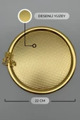 2'li Japon Güllü Yuvarlak Gold Çay ve Kahve Sunum Tepsisi, Dekoratif Servis Tepsisi 22cm - 4