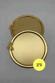 2'li Japon Güllü Yuvarlak Gold Çay ve Kahve Sunum Tepsisi, Dekoratif Servis Tepsisi 22cm - 1