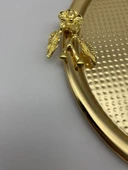 2'li Japon Güllü Yuvarlak Gold Çay ve Kahve Sunum Tepsisi, Dekoratif Servis Tepsisi 22cm - 6