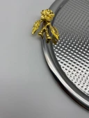 2'li Japon Güllü Yuvarlak Gümüş Çay ve Kahve Sunum Tepsisi, Dekoratif Servis Tepsisi 22cm - 6