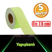 Fotolümen Gece Parlayan 7.5 cm Yeşil Reflektörlü Fosforlu Reflektif Düz Şerit Bant 5 Mt İkaz Bandı thumbnail 1
