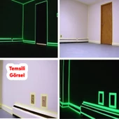 Fotolümen Gece Parlayan 7.5 cm Yeşil Reflektörlü Fosforlu Reflektif Düz Şerit Bant 5 Mt İkaz Bandı thumbnail 4