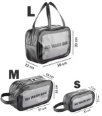 Şeffaf Seyahat Makyaj Organizeri Kozmetik Çantası 3'lü Set - Siyah - 8