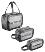 Şeffaf Seyahat Makyaj Organizeri Kozmetik Çantası 3'lü Set - Siyah - 1