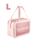 Şeffaf Seyahat Makyaj Organizeri Kozmetik Çantası 3'lü Set - Açık Pembe - 6