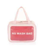 Şeffaf Seyahat Makyaj Organizeri Kozmetik Çantası - Açık Pembe Large - 3