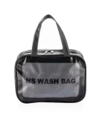 Şeffaf Seyahat Makyaj Organizeri Kozmetik Çantası - Siyah Large - 3