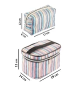 Seyahat Makyaj Organizeri Çok Fonksiyonlu Kozmetik Çantası Kumaş - 2'li Set Çizgi Desenli - 7