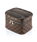 Seyahat Makyaj Organizeri Çok Fonksiyonlu Kozmetik Çantası Suni Deri - 2'li Set Kahverengi Damalı - 3