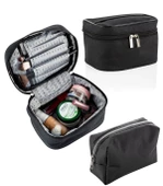 Seyahat Makyaj Organizeri Çok Fonksiyonlu Kozmetik Çantası Kumaş - 2'li Set Siyah - 1