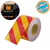 Fosforlu Reflektörlü Yapışkanlı Parlayan Sarı Kırmızı 10 Mt Reflektif Düz Şerit Bant 10 cm İkaz Bandı - 1