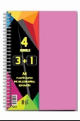 3+1 Ayraçlı Defter 4 Konulu 100 Yaprak 1 Adet 3 Kareli 1 Çizgili Spralli Plastik Kapak Seperatörlü - 6