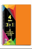 3+1 Ayraçlı Defter 4 Konulu 100 Yaprak 1 Adet 3 Kareli 1 Çizgili Spralli Plastik Kapak Seperatörlü - 8