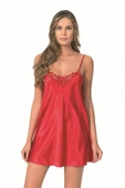 Shopidik  Kırmızı Kısa Saten Gecelik - 1