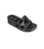 YAZKIŞ Kadın Siyah Platin  5cm Dolgu Topuk Üzeri Cam Kırığı Geometri Desenli  Simli Terlik - 2