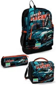 Coral High Kids Siyah Nefti Yarış Arabası Desenli 3'lü Okul Çanta Seti SET0123765 thumbnail 1