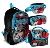 Coral High Siyah Mavi Anime Desenli Erkek Çocuk Dörtlü Okul Çanta Seti - İlkokul ve Ortaokul İçin Uygun thumbnail 1