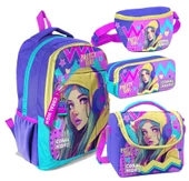 Coral High Lavanta Turkuaz Kulaklıklı Kız Desenli Kız Çocuk Dörtlü Okul Çanta Seti - İlkokul ve Ortaokul İçin Uygun thumbnail 1
