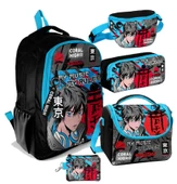 Coral High Siyah Mavi Anime Desenli Erkek Çocuk Beşli Okul Çanta Seti - İlkokul ve Ortaokul İçin Uygun thumbnail 1
