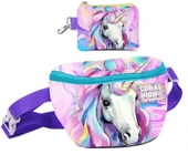 Coral High Kız Çocuk Unicorn Desenli Bel Çantası ve Bozuk Para Cüzdanı Set - 1