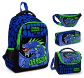 Coral High Mavi Yeşil Dragon Üçlü Okul Çantası ve Bel Çantası Seti - Erkek Çocuk thumbnail 1