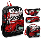 Coral High Siyah Kırmızı Araba Üçlü Okul Çantası ve Bel Çantası Seti thumbnail 1
