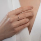 14 Ayar Altın Taşlı Minimal Yüzük - 3