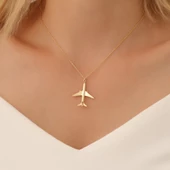 14 Ayar Mikron Altın Kaplama Uçak Tasarım Gümüş Kolye - CN00301 thumbnail 3