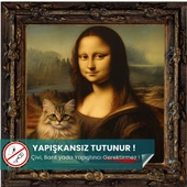 Mona Lisa & Kedi Posteri, Yapışkansız Tutunan Premium Baskı Statik Kağıt Poster, Yapay Zeka Tasarım - 1