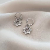 Küpe Kararmaz Çelik 316L Lüks Küpe Renk Gri Taşlı Küpe - 3