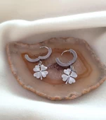 Küpe Kararmaz Çelik 316L Lüks Küpe Yonca Renk Gri Taşlı Küpe - 2