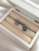 Küpe Kararmaz Çelik 316L Lüks Küpe Yonca Renk Gri Taşlı Küpe - 1