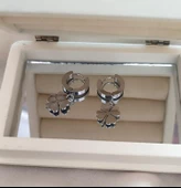 Küpe Kararmaz Çelik 316L Lüks Küpe Yonca Renk Gri Taşlı Küpe - 5