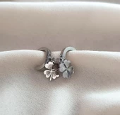 Küpe Kararmaz Çelik 316L Lüks Küpe Yonca Renk Gri Taşlı Küpe - 3