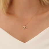 925 Ayar Gümüş Çift Kalp Zirkon Taşlı Kolye thumbnail 4