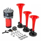 SEGER-80Kh Kompresörlü Korna 12V, Kırmızı Renkli Plastik Borulu, Melodili - 1