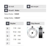 NURSAN 120412 Statör 12V 65A Mako Tip Kapaklı Palio Siena Weekend Doğan Şahin Kartal - 2