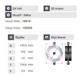 NURSAN 180724 Statör 24V 35A Cat İş Makinası thumbnail 2