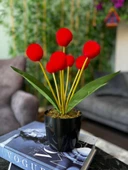Nettenevime Yapay Çiçek Kırmızı Pompon Siyah Saksıda Dekoratif Yapay Çiçek 30*20cm thumbnail 1