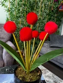 Nettenevime Yapay Çiçek Kırmızı Pompon Siyah Saksıda Dekoratif Yapay Çiçek 30*20cm thumbnail 5